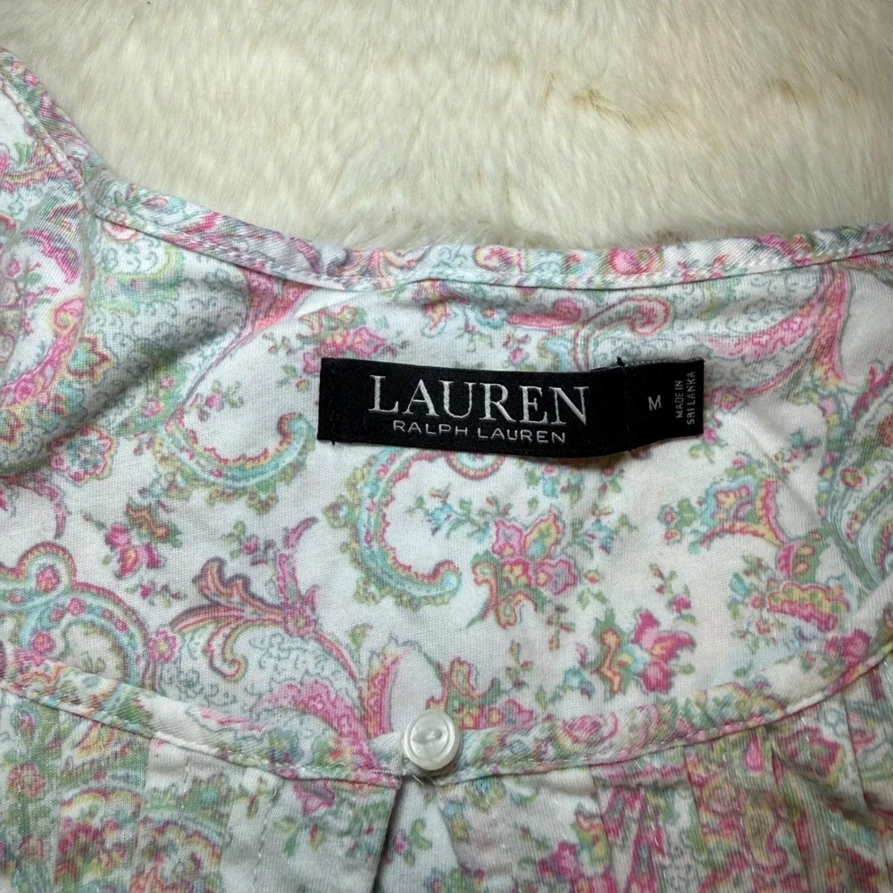 Lauren Ralph‎ Lauren Womens Paisley Ruffle Hem Nightgown Pink Blue Green Medium